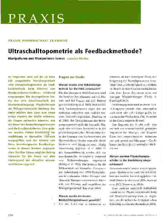 Vorschauseite 1: Ultraschalltopometrie als Feedbackmethode?