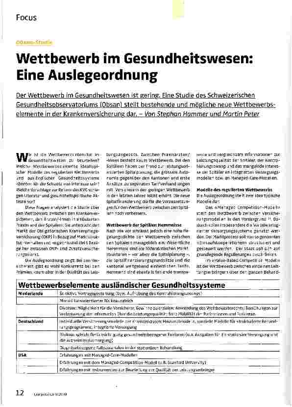 Vorschauseite 1: Wettbewerb im Gesundheitswesen: Eine Auslegeordnung