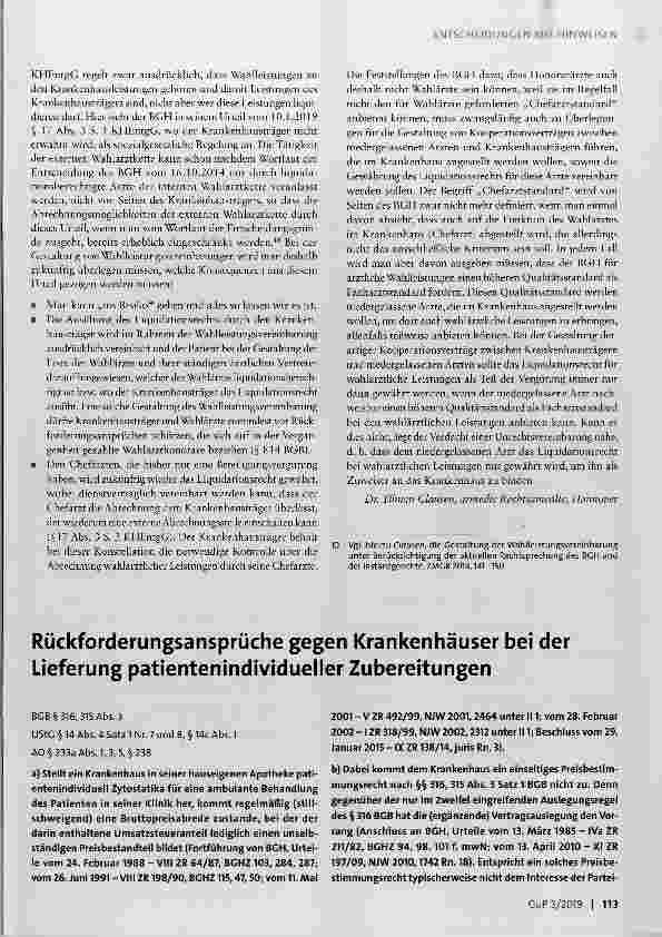 Vorschauseite 1: Rückforderungsansprüche gegen Krankenhäuser bei der Lieferung patientenindividueller Zubereitungen
