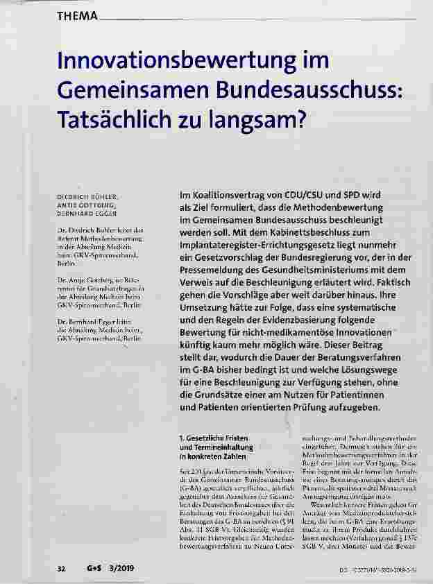 Vorschauseite 1: Innovationsbewertung im Gemeinsamen Bundesausschuss Tatsächlich zu langsam?