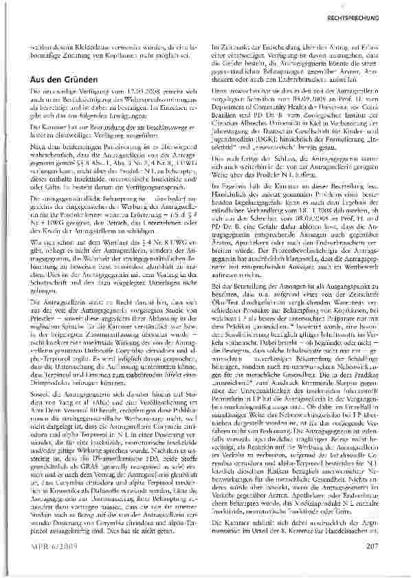 Vorschauseite 3: Schädigung eines Mitbewerbers durch vergleichende Werbung eines Arzneimittels und eines Medizinproduktes zur Bekämpfung von Kopfläusen