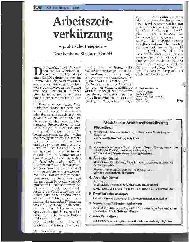 Vorschauseite 1: Arbeitszeitverkürzung - praktische Beispiele-