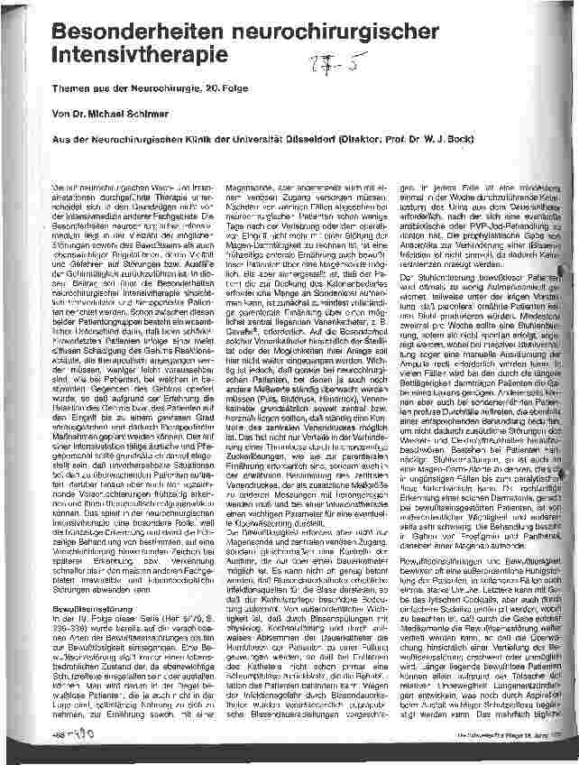 Vorschauseite 1: Besonderheiten neurochirurgicher Intensivtherapie Themen aus der Neurochirurgie 20. Folge