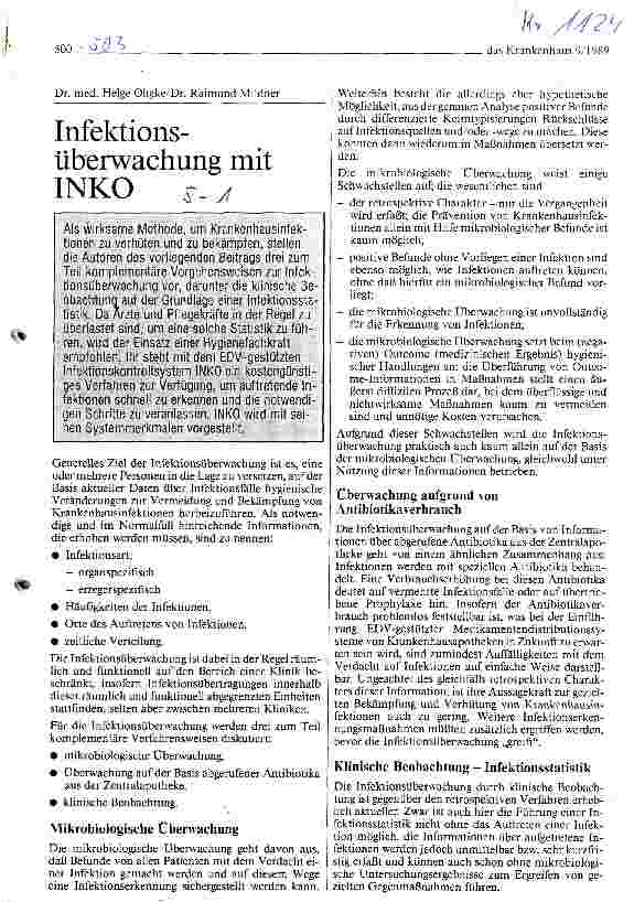 Vorschauseite 1: Infektionsüberwachung mit INKO