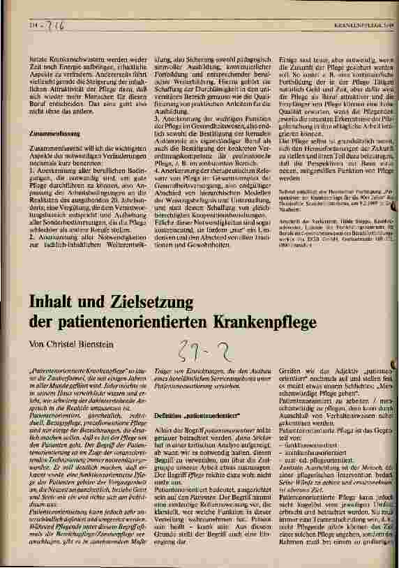 Vorschauseite 1: Inhalt und Zielsetzung der patientenorientierten Krankenpflege
