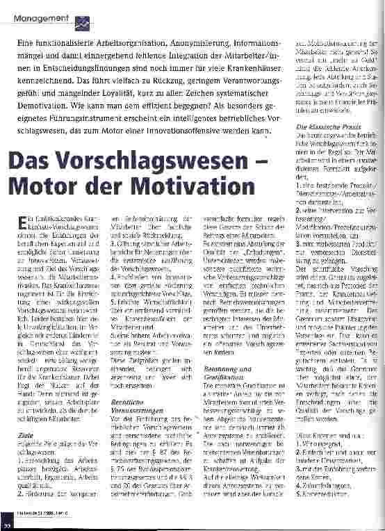 Vorschauseite 1: Das Vorschlagswesen - Motor der Motivation