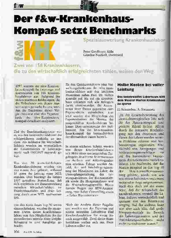 Vorschauseite 1: Der f & w-Krankenhaus-Kompaß setzt Benchmarks Spezialauswertung Krankenhauslabor