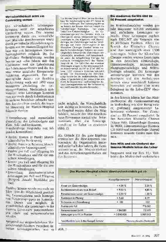 Vorschauseite 2: Der f & w-Krankenhaus-Kompaß setzt Benchmarks Spezialauswertung Krankenhauslabor