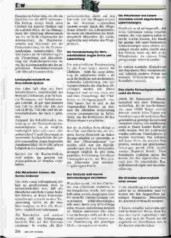 Vorschauseite 3: Der f & w-Krankenhaus-Kompaß setzt Benchmarks Spezialauswertung Krankenhauslabor