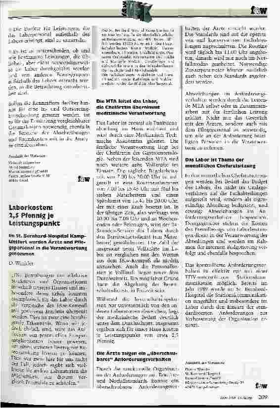 Vorschauseite 4: Der f & w-Krankenhaus-Kompaß setzt Benchmarks Spezialauswertung Krankenhauslabor