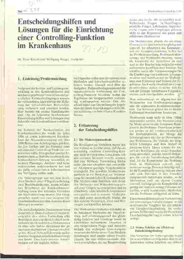 Vorschauseite 1: Entscheidungshilfen und Lösungen für die Einrichtung einer Controlling-Funktion im Krankenhaus