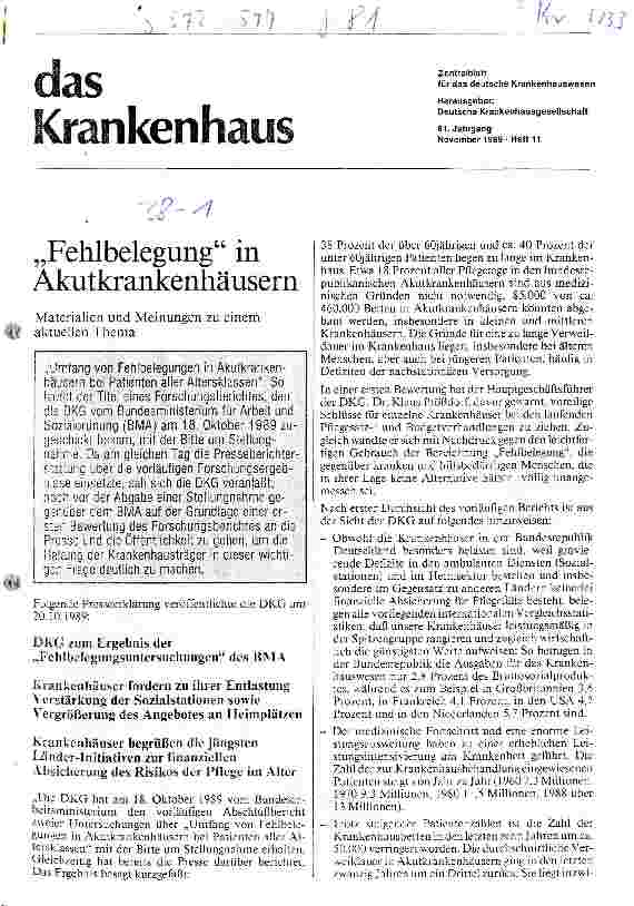 Vorschauseite 1: Fehlbelegung in Akutkrankenhäusern Materialien und Meinungen zu einem aktuellen Thema