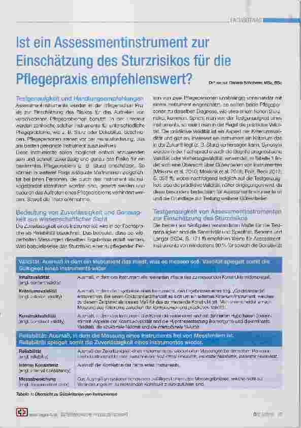 Vorschauseite 1: Ist ein Assessmentinstrument zur Einschätzung des Sturzrisikos für die Pflegepraxis empfehlenswert?
