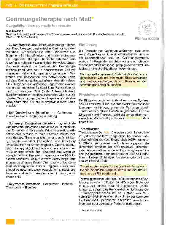 Vorschauseite 1: Gerinnungstherapie nach Maß