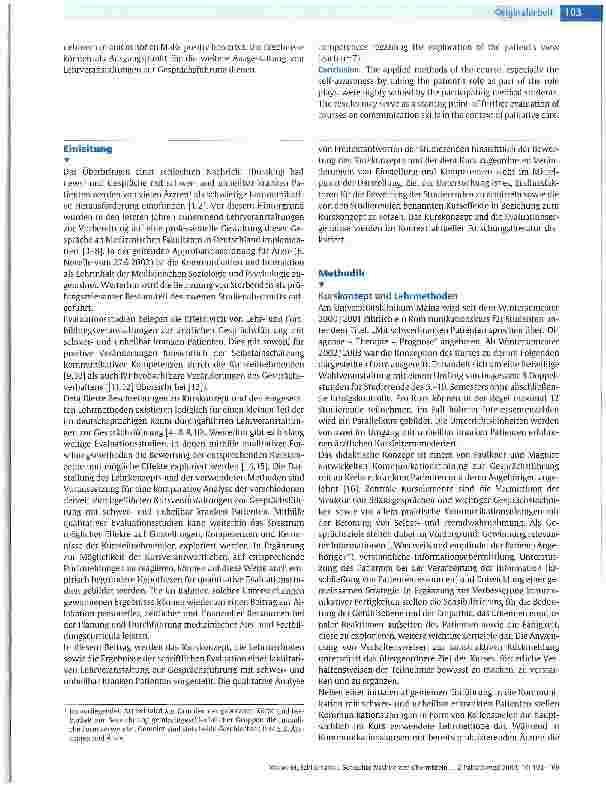 Vorschauseite 2: Schlechte Nachrichten übermitteln: qualitative Evaluation einer Lehrveranstaltung zur Gesprächsführung mit schwerund unheilbar kranken Patienten