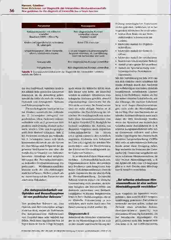 Vorschauseite 5: Neue Richtlinien zur Diagnostik des irreversiblen Hirnfunktionsausfalls