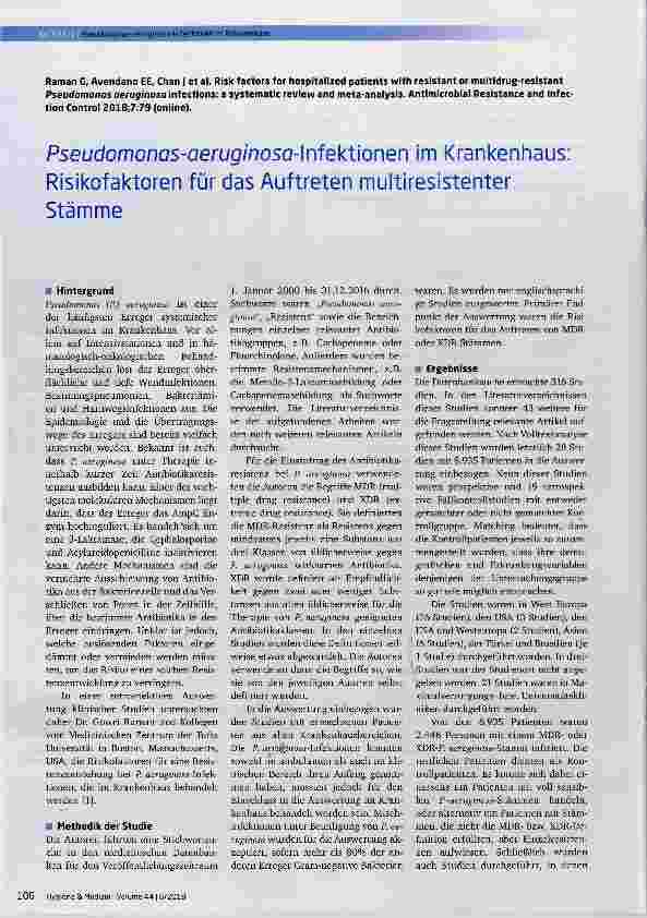 Vorschauseite 1: Pseudomonosoerug/noso-lnfektionen im Krankenhaus: Risikofaktoren für das Auftreten multiresistenter Stämme