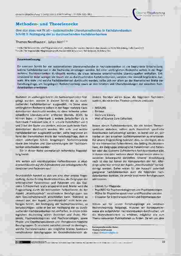 Vorschauseite 1: Methodenund Theorienecke One size does not fit all systematische üteraturrecherche in Fachdatenbanken Schritt 3: Festlegung der zu durchsuchenden Fachdatenbanken