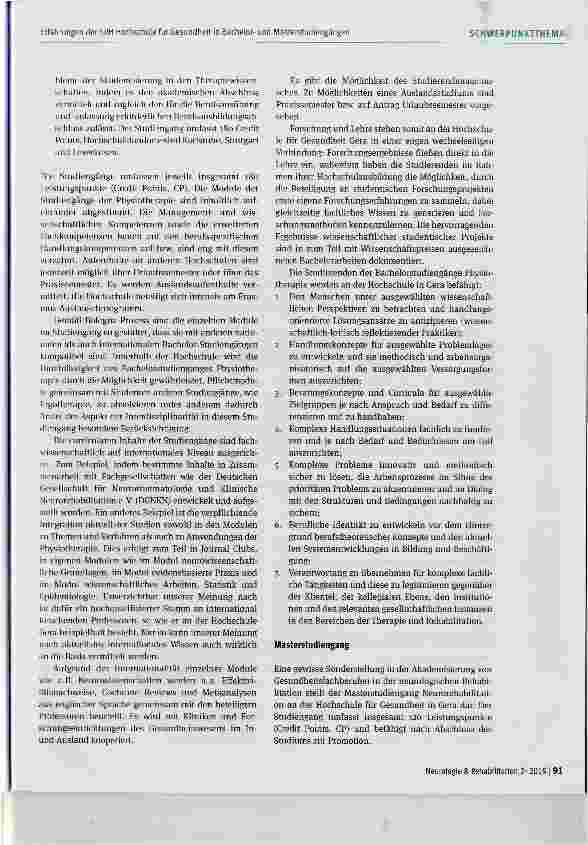 Vorschauseite 3: Interdisziplinäre Akademisierung in der Neurorehabilitation: Erfahrungen derSRH Hochschule für Gesundheit in Bachelorund Masterstudiengängen