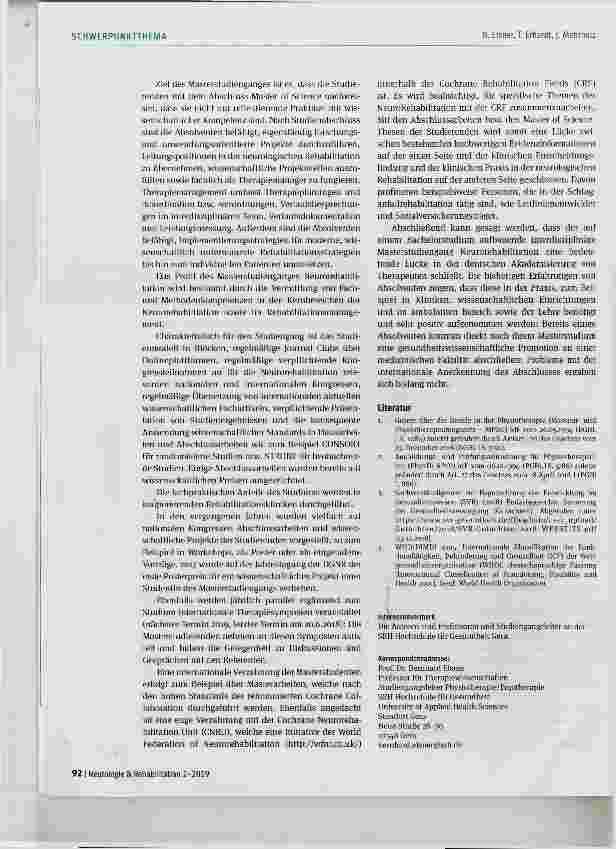 Vorschauseite 4: Interdisziplinäre Akademisierung in der Neurorehabilitation: Erfahrungen derSRH Hochschule für Gesundheit in Bachelorund Masterstudiengängen