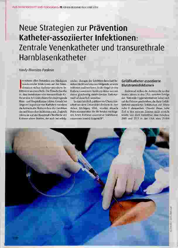 Vorschauseite 1: Neue Strategien zur Prävention Katheter-assoziierter Infektionen: Zentrale Venenkatheter und transurethrale Harnblasenkatheter