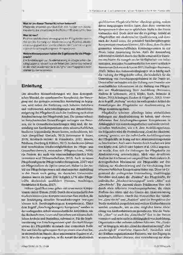 Vorschauseite 2: Die Akademisierung der Pflege aus Sicht der Pflegekräfte: eine Querschnittstudie in Krankenhäusern im Nordwesten Deutschlands