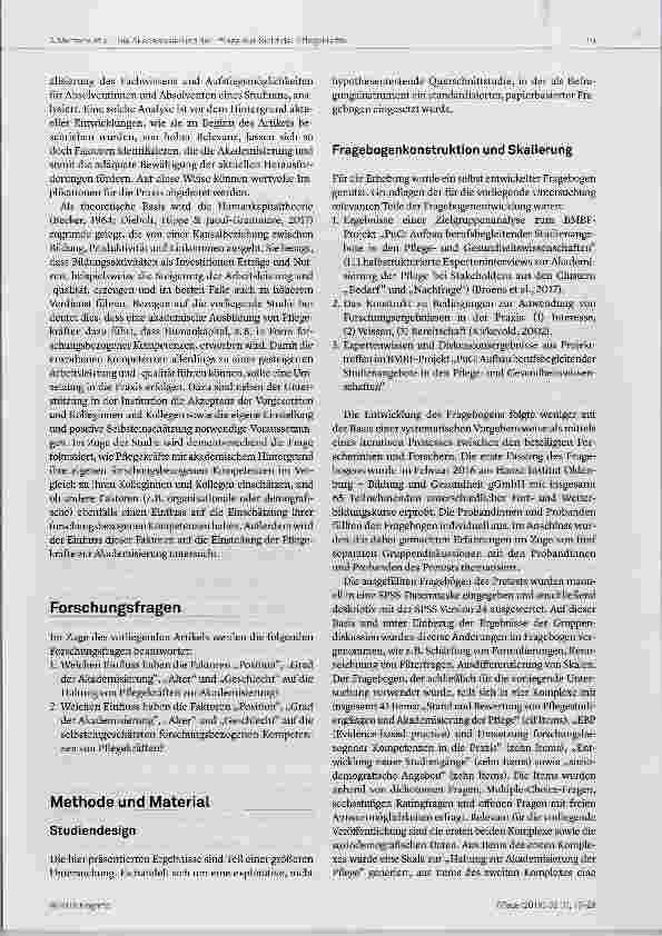 Vorschauseite 3: Die Akademisierung der Pflege aus Sicht der Pflegekräfte: eine Querschnittstudie in Krankenhäusern im Nordwesten Deutschlands