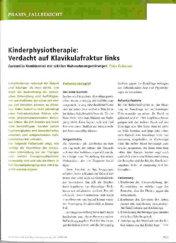 Vorschauseite 1: Kinderphysiotherapie: Verdacht auf Klavikulafraktur links