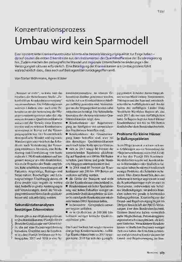 Vorschauseite 1: Konzentrationsprozess Umbau wird kein Sparmodell
