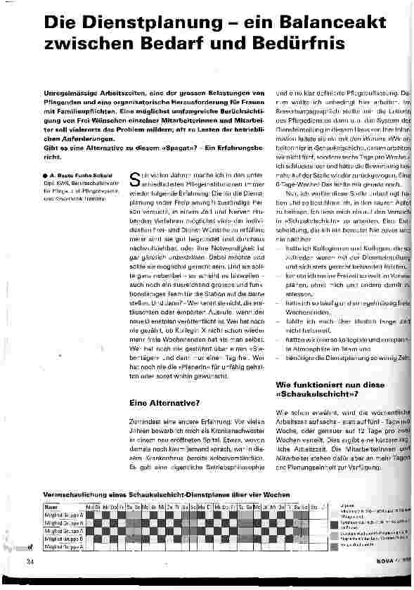 Vorschauseite 1: Die Dienstplanung - ein Balanceakt zwichen Bedarf und Bedürfnis