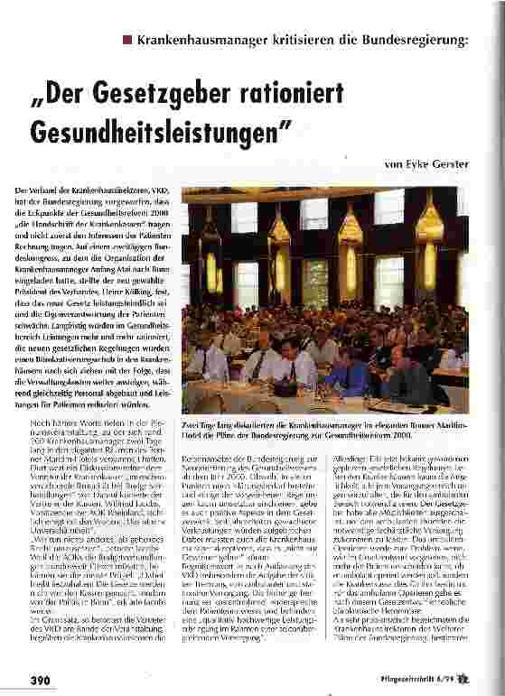 Vorschauseite 1: Der Gesetzgeber rationiert Gesundheitsleistungen Krankenhausmanager kritisieren die Bundesregierung