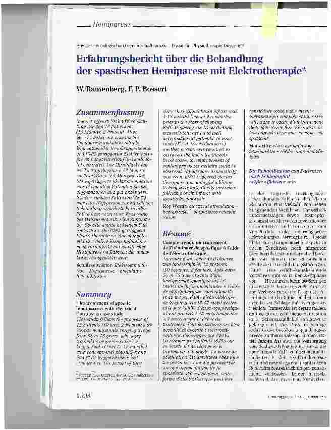 Vorschauseite 1: Erfahrungsbericht über die Behandlungder spastischen Hemiparese mit Elektrotherapie
