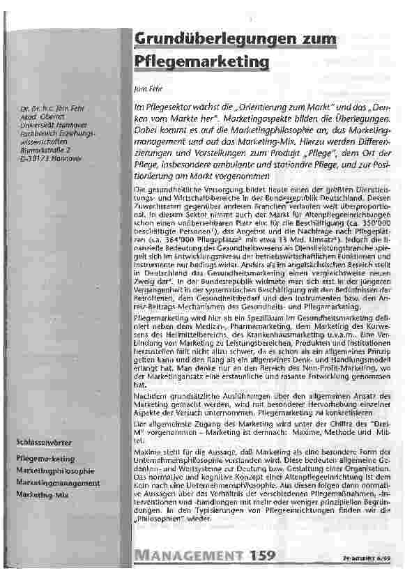 Vorschauseite 1: Grundüberlegungen zum Pflegemarketing