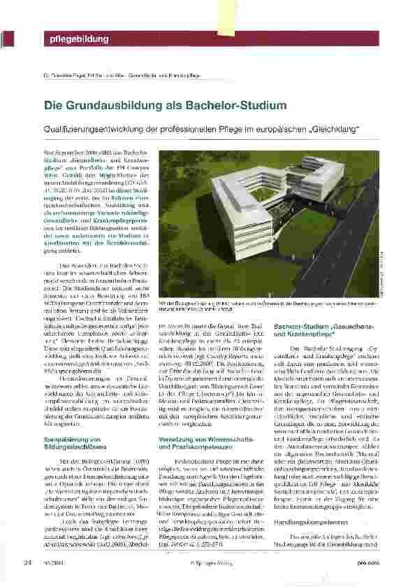 Vorschauseite 1: Die Grundausbildung als Bachelor-StudiumQualifizierungsentwicklung der professionellen Pflege im europäischen „Gleichklang