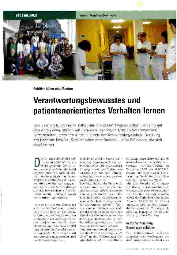Vorschauseite 1: Verantwortungsbewusstes und patientenorientiertes Verhalten lernen