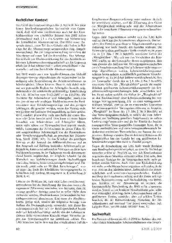 Vorschauseite 2: Wirksamkeit einer Entgeltumwandlungsvereinbarung mit gezillmertem Tarif