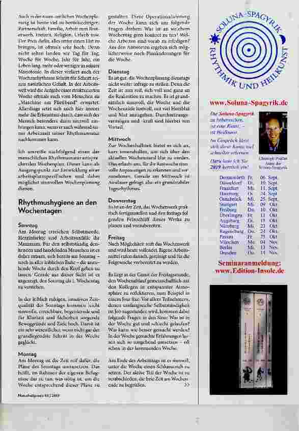 Vorschauseite 4: Rhythmik und Heilkunst: Der Wochenkreis Teil 2