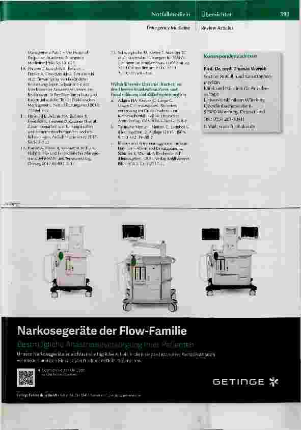 Vorschauseite 5: Bewältigung von Krisen oder Katastrophen im Krankenhaus Die Rolle der Anästhesiologie