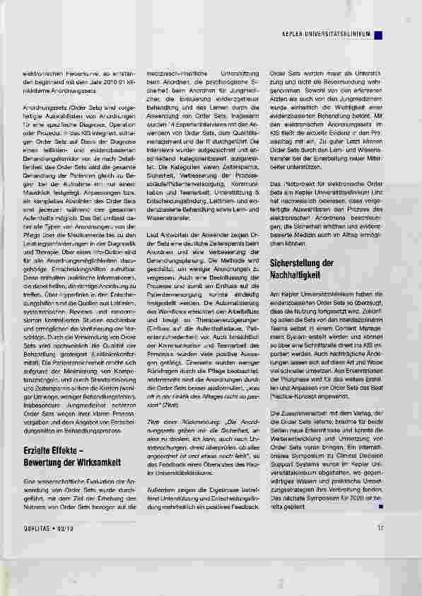 Vorschauseite 2: Sicherheit durch Digitalisierung - Order Sets in der klinischen Praxis des Kepler Universitätsklinikums