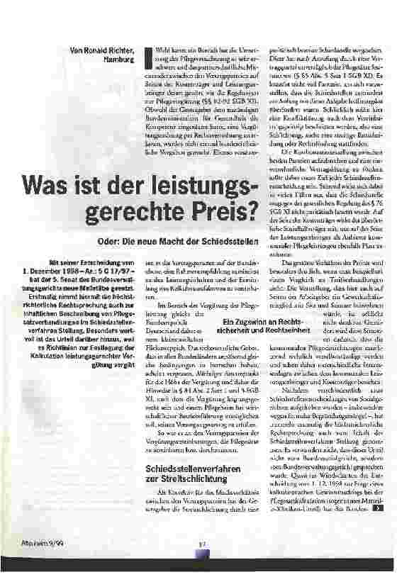 Vorschauseite 1: Was ist der leistungsgerechte Preis? Oder: Die neue Macht der Schiedsstellen