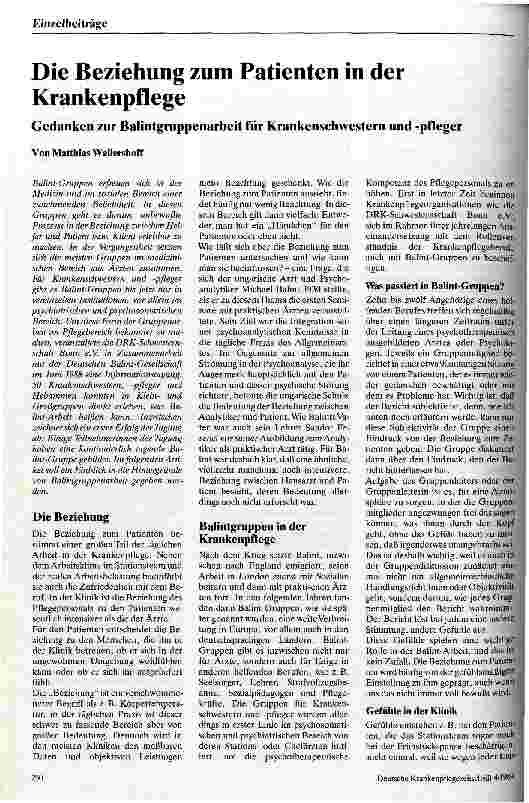 Vorschauseite 1: Die Beziehung zum Patienten in der Krankenpflege Gedanken zur Balintgruppenarbeit für Krankenschwestern undpfleger