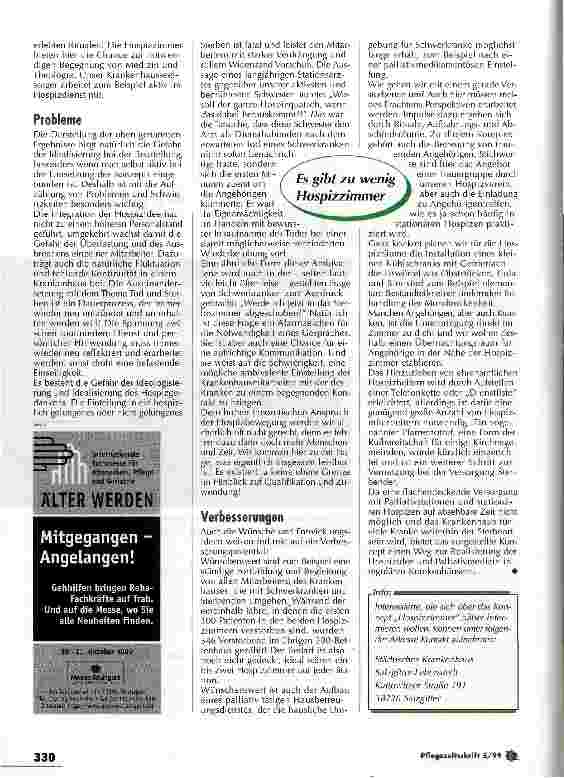Vorschauseite 5: Hospizzimmer fördern die Auseinandersetzung mit dem Sinn des Sterbens Palliative Arbeit in einem kommunalen Krankenhaus