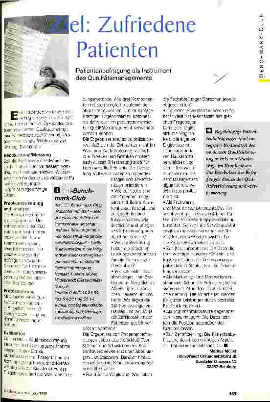 Vorschauseite 1: Ziel: Zufriedene Patienten Patienbefragung als Instrument des Qualitätsmanagements