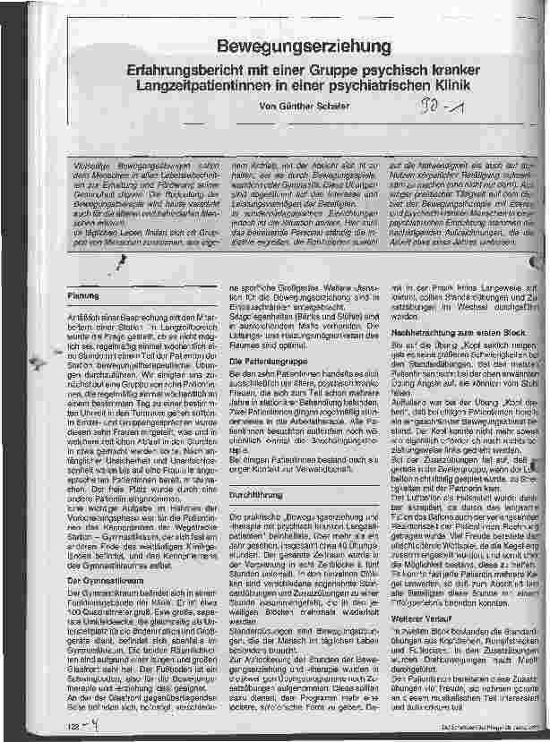 Vorschauseite 1: Bewegungserziehung - Erfahrungsbericht mit einer Gruppe psychisch kranker Langzeitpatientinnen in ener psychiatrischen Klinik