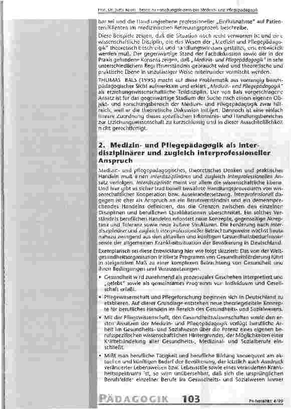 Vorschauseite 2: Thesen zu Gegenstandsbereich und Forschungsfeldern der Medizinund Pflegepädagogik