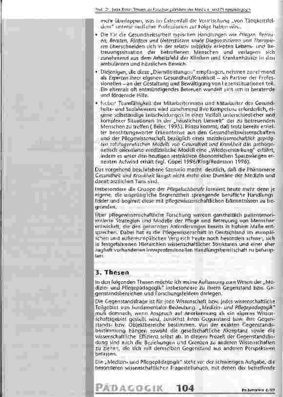 Vorschauseite 3: Thesen zu Gegenstandsbereich und Forschungsfeldern der Medizinund Pflegepädagogik