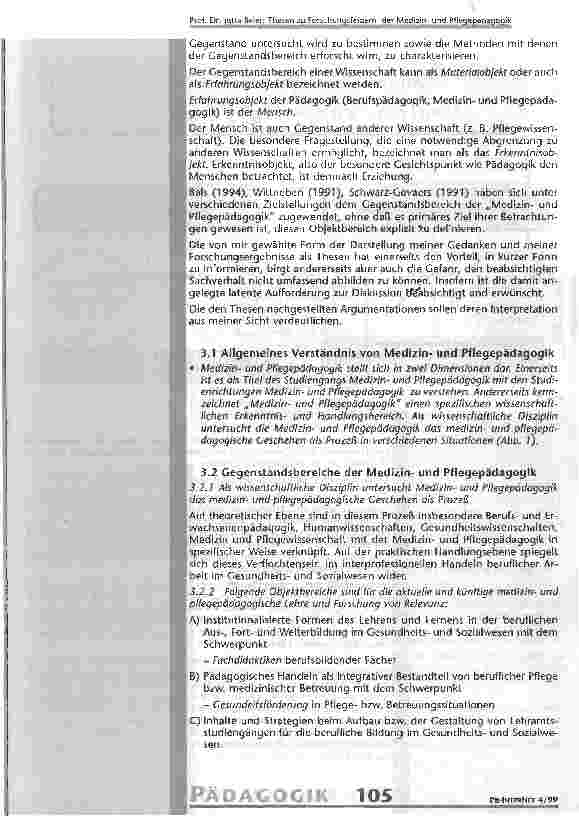 Vorschauseite 4: Thesen zu Gegenstandsbereich und Forschungsfeldern der Medizinund Pflegepädagogik