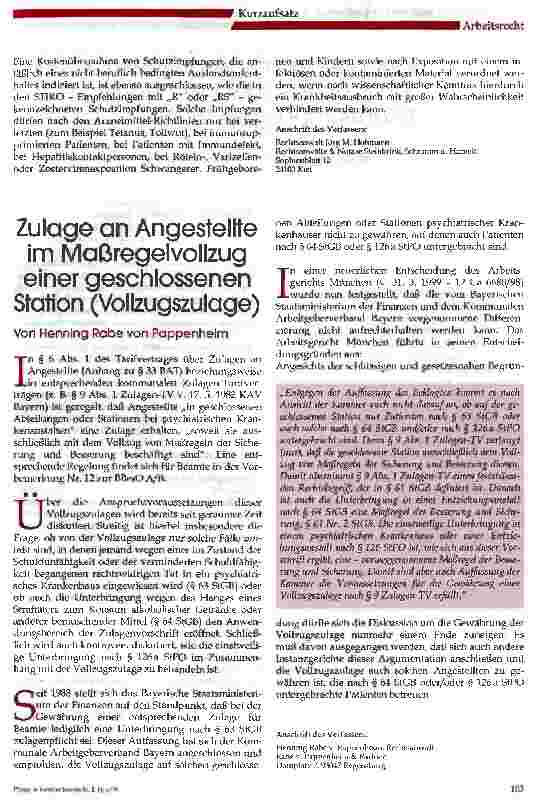 Vorschauseite 1: Zulage an Angestellte im Maßregelvollzug einer geschlossenen Station (Vollzugszulage)