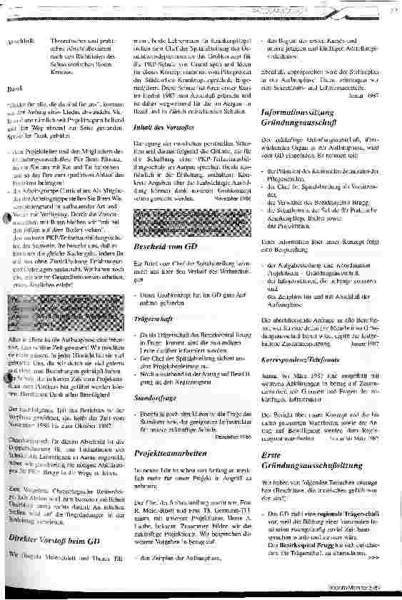 Vorschauseite 3: Neue Projekte in der Krankenpflegeausbildung Erfahrungsbericht über die Realisierung einer Idee in der Schweiz