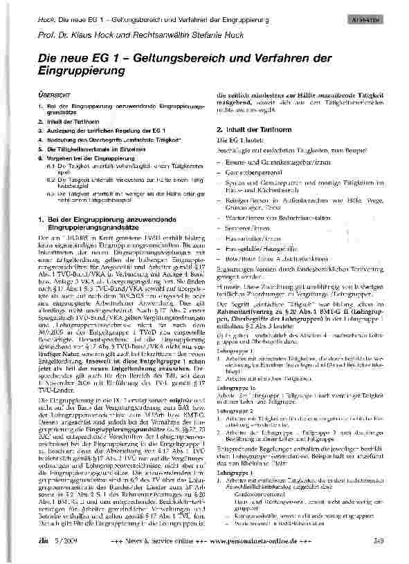 Vorschauseite 1: Die neue EG 1 - Geltungsbereich und Verfahren der Eingruppierung